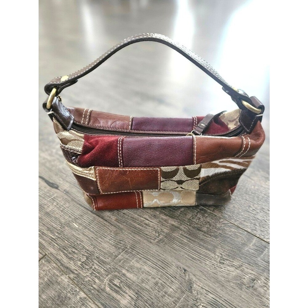 Vintage Y2K Coach Holiday Patchwork Mini Demi Hobo Bag Multi Brown Leather